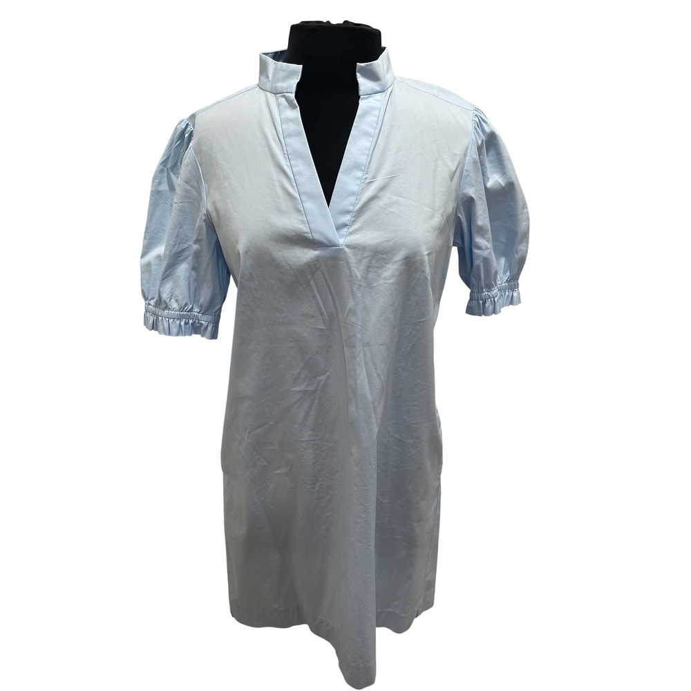 Sara Campbell Womens Blue Puff Sleeve Button Back Shift Dress Size S Made in USA